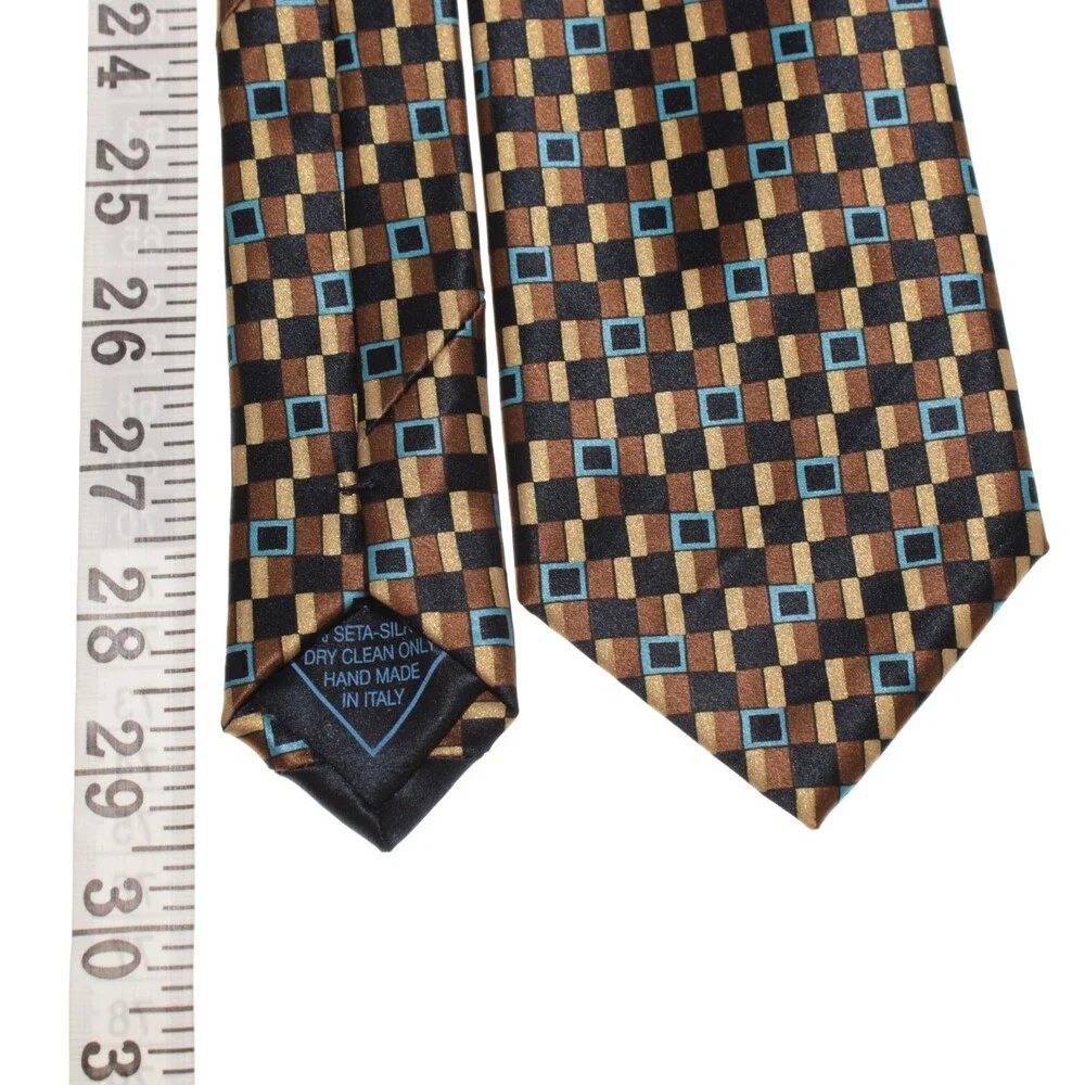 Italo Ferretti NWT Neck Tie in Browns & Blues Geometric Print 100% Silk